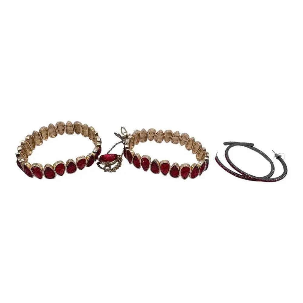 Charming Charlies, Red Jewely set 2 bracelets, 2 hoop earrings, 1 charm necklace